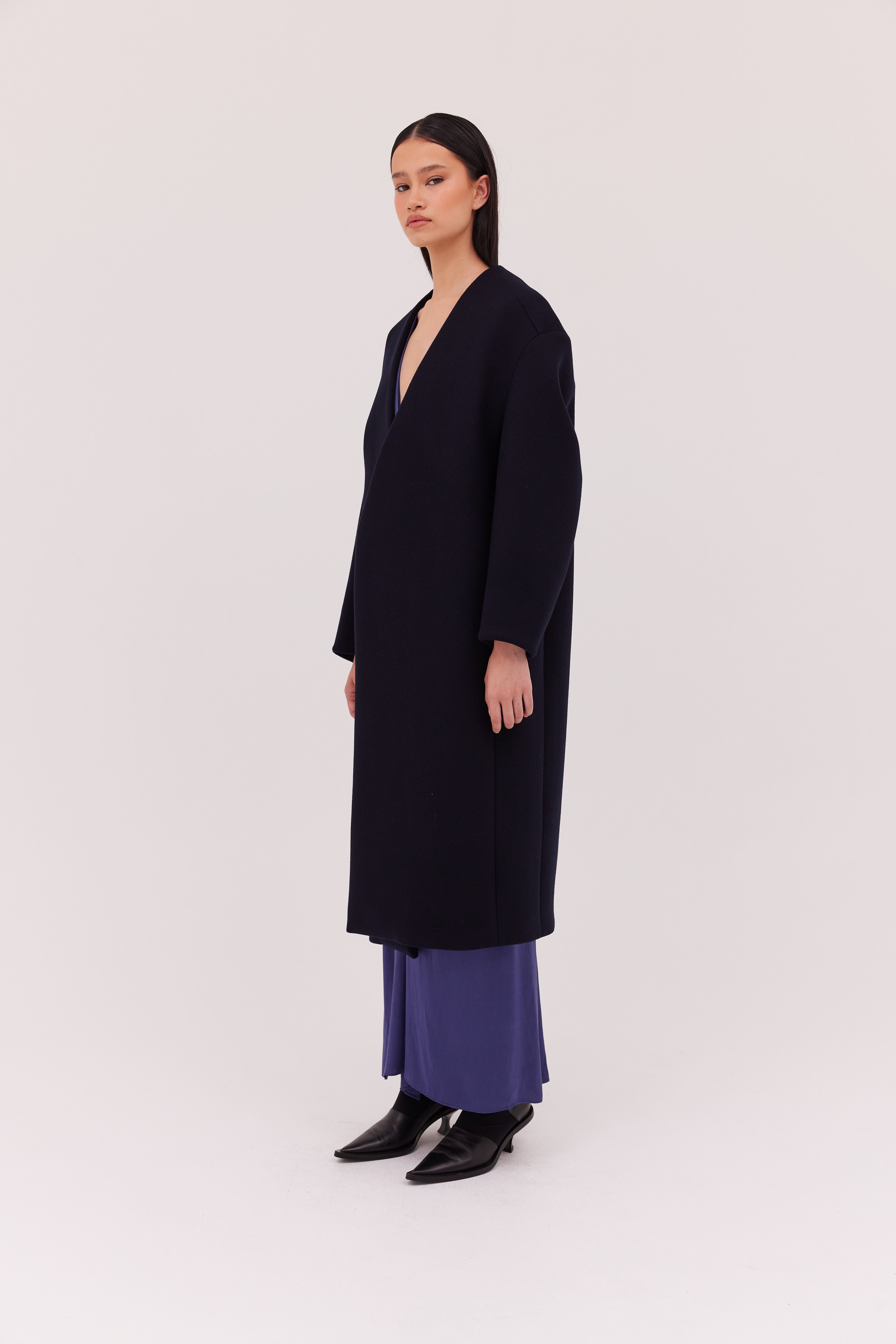 NAVY COATING ENFOLD COAT