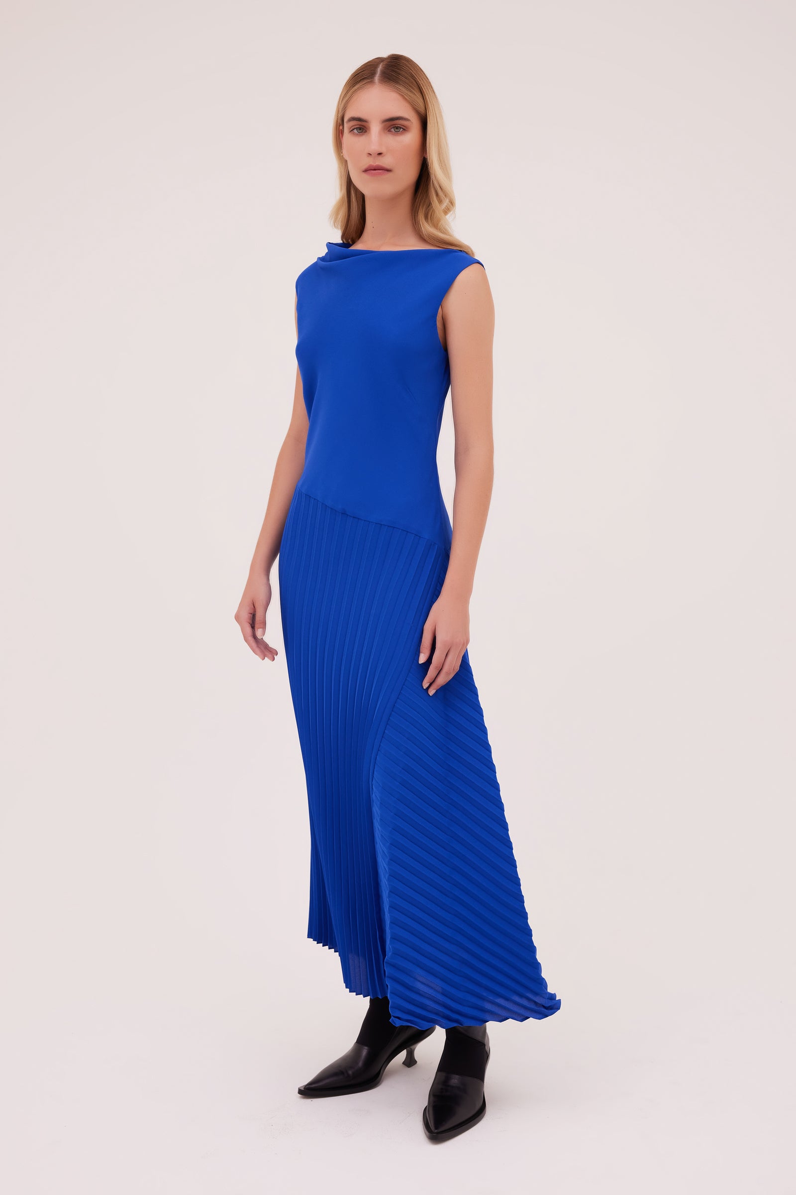 COBALT SATIN LINEAR DRESS