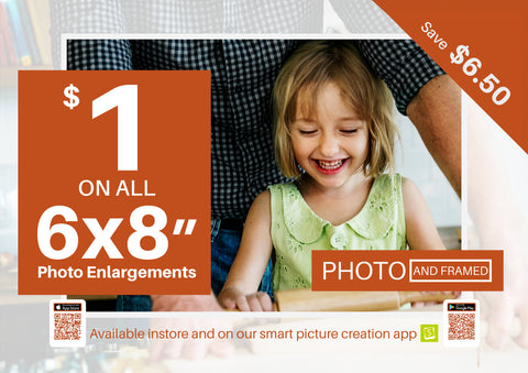 Grab this amazing special on a 6x8"enlargement photo for only $1 - For a limited time