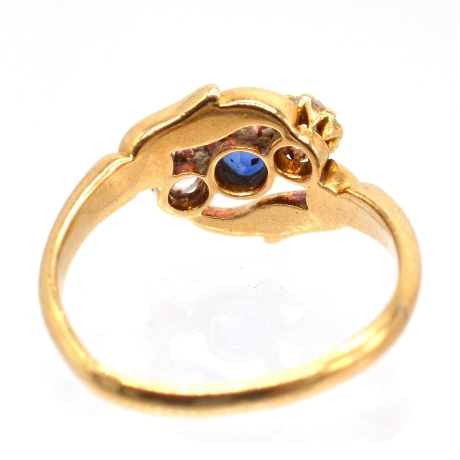 Late Victorian 18ct Gold, Sapphire and Diamond Three Stone Crossover Ring | Parkin and Gerrish | Antique & Vintage Jewellery