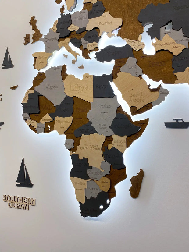 Wooden World Map Led 3D Led Wooden World Map In Dark Brown And Grey – Woodleo