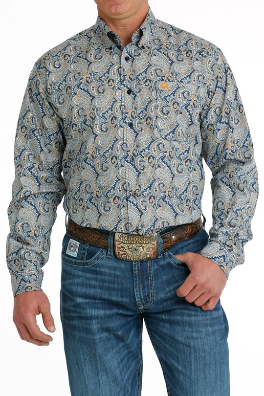 CINCH Jeans  Men's Cactus Print Short Sleeve Camp Shirt - Khaki