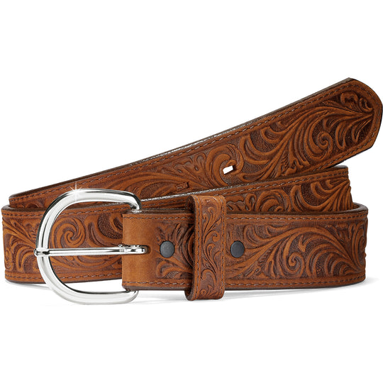 46 Justin Mens Texas Oiler Basketweave Tooled Leather Belt Silver