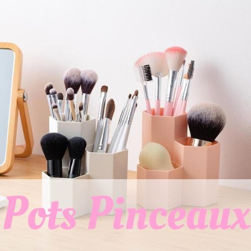 1x Pot à pinceaux de maquillage, rangement cosmétique, métallique