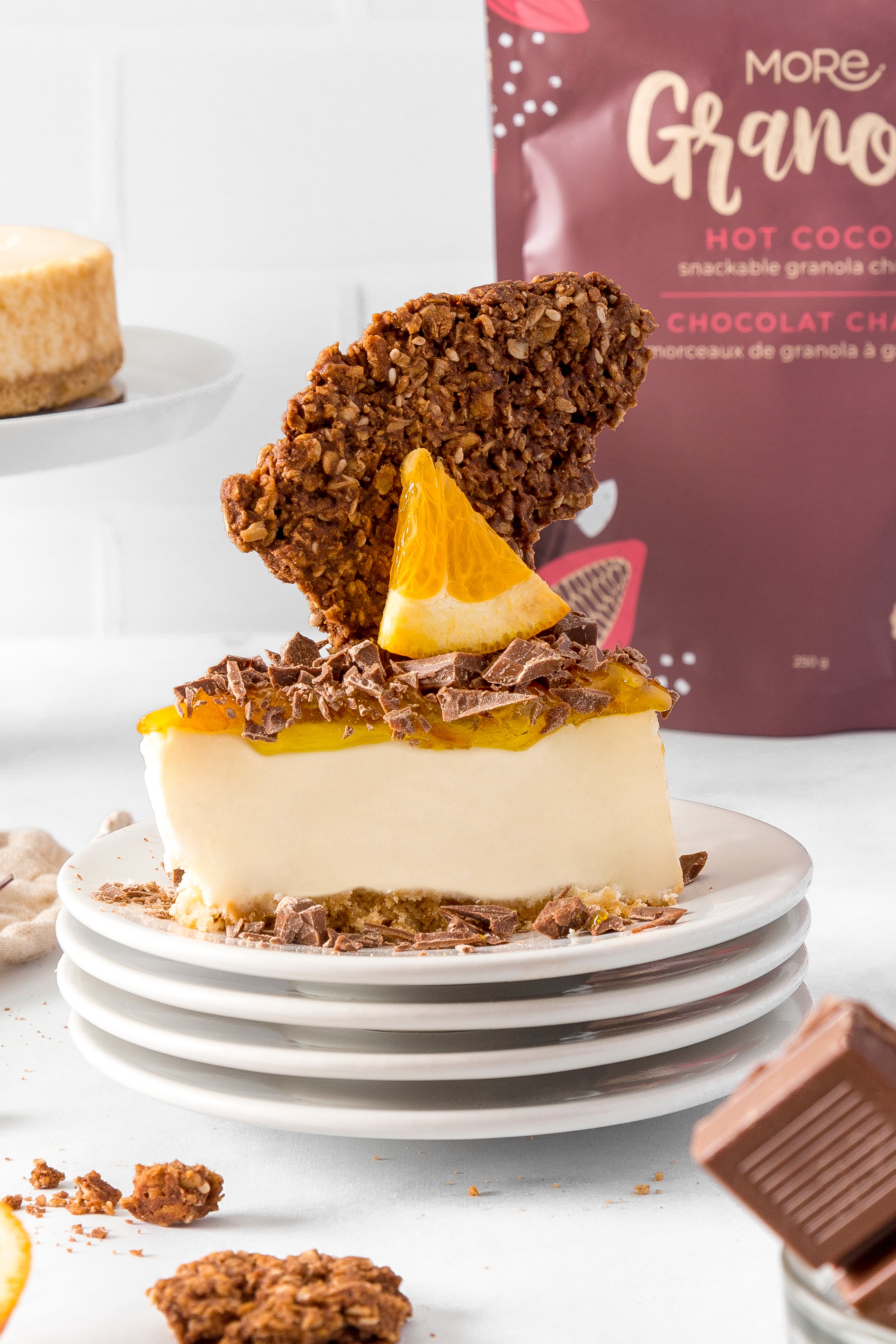 chocolate orange cheesecake with hot cocoa granola chunk 