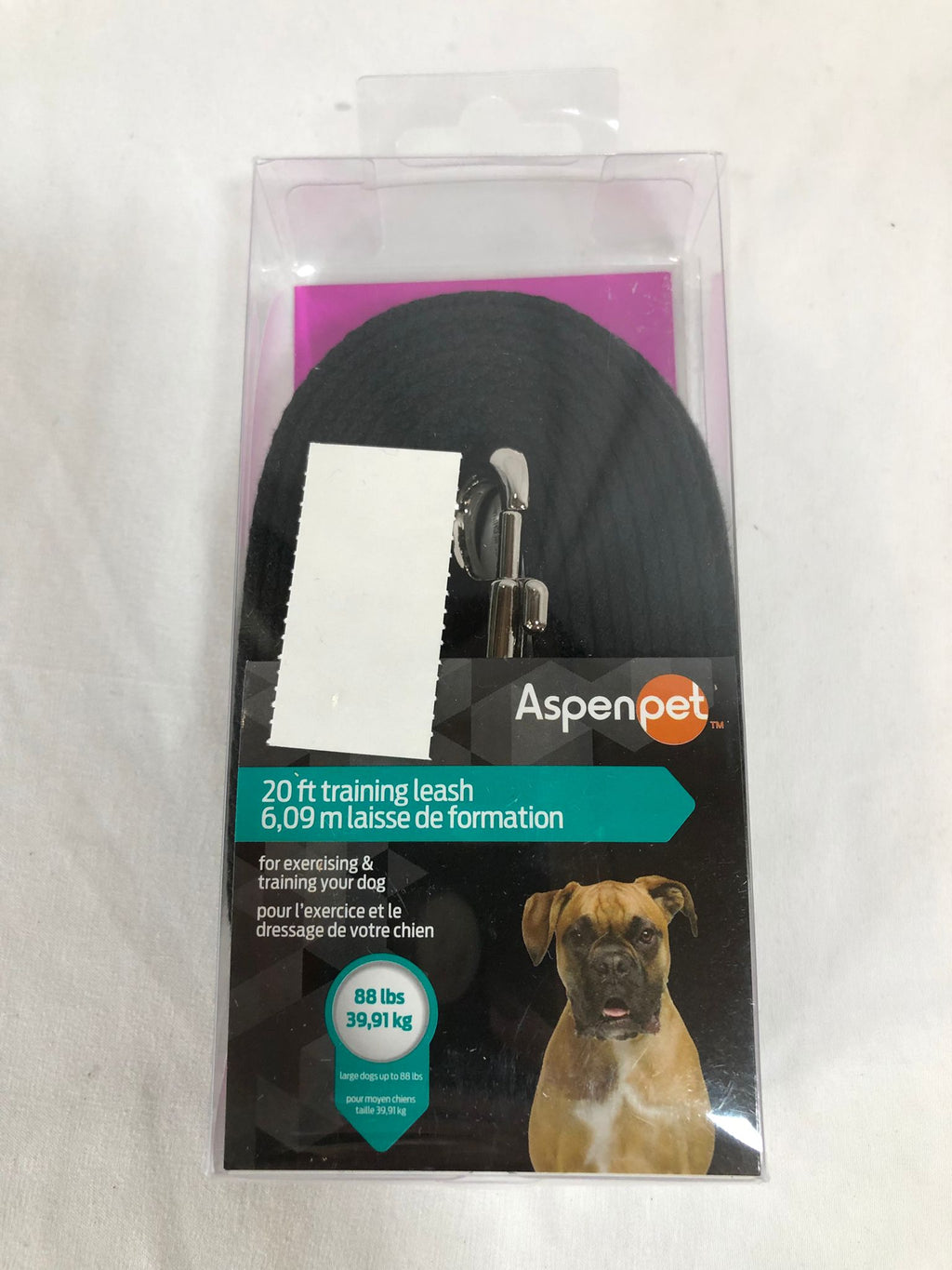 Aspen Pet Cotton Training Dog Lead, Black, 5/8 x 20'
