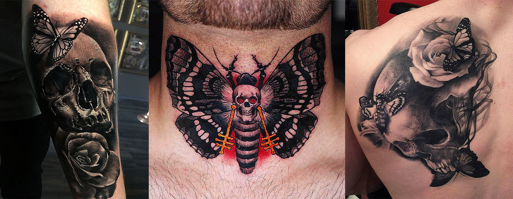 Dödskalle Med Fjäril Tatueringar