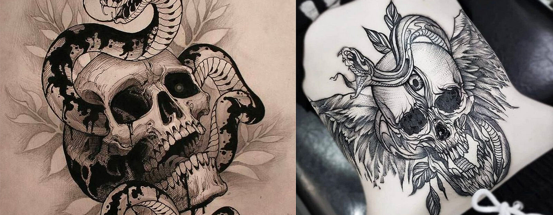 Dödskalle Tatuering Med Orm
