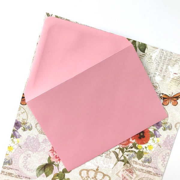 Pink envelope with patterned paper