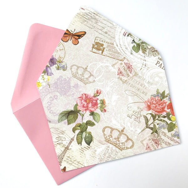 Pink envelope with patterned envelope liner