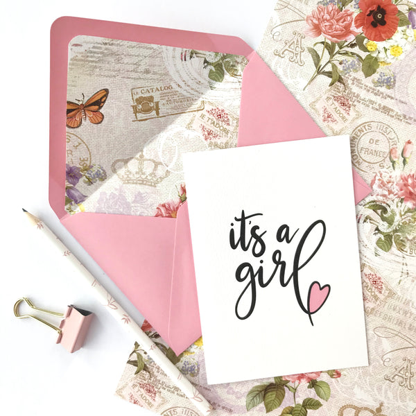 It’s a girl card with pattered lined envelope