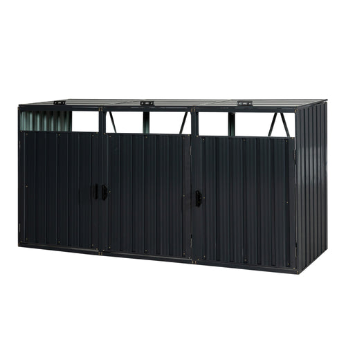 Garbage Bin Shed Stores 3 Trash Cans Metal Outdoor for Storage Stainless Galvanized Steel for Garden Yard Lawn Charcoal