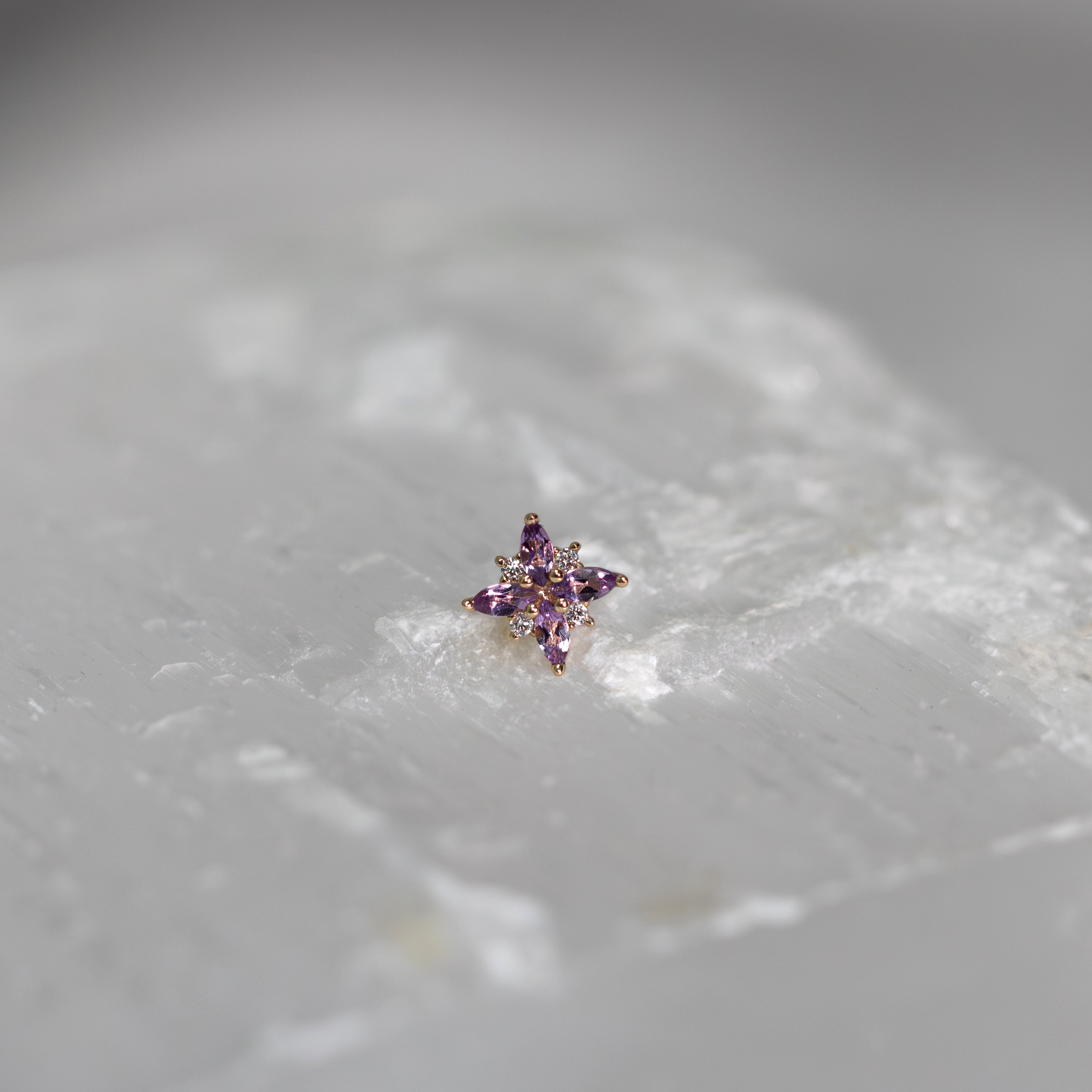 Mini Pleades with Light Amethyst & Diamonds 18g/16g Threaded End