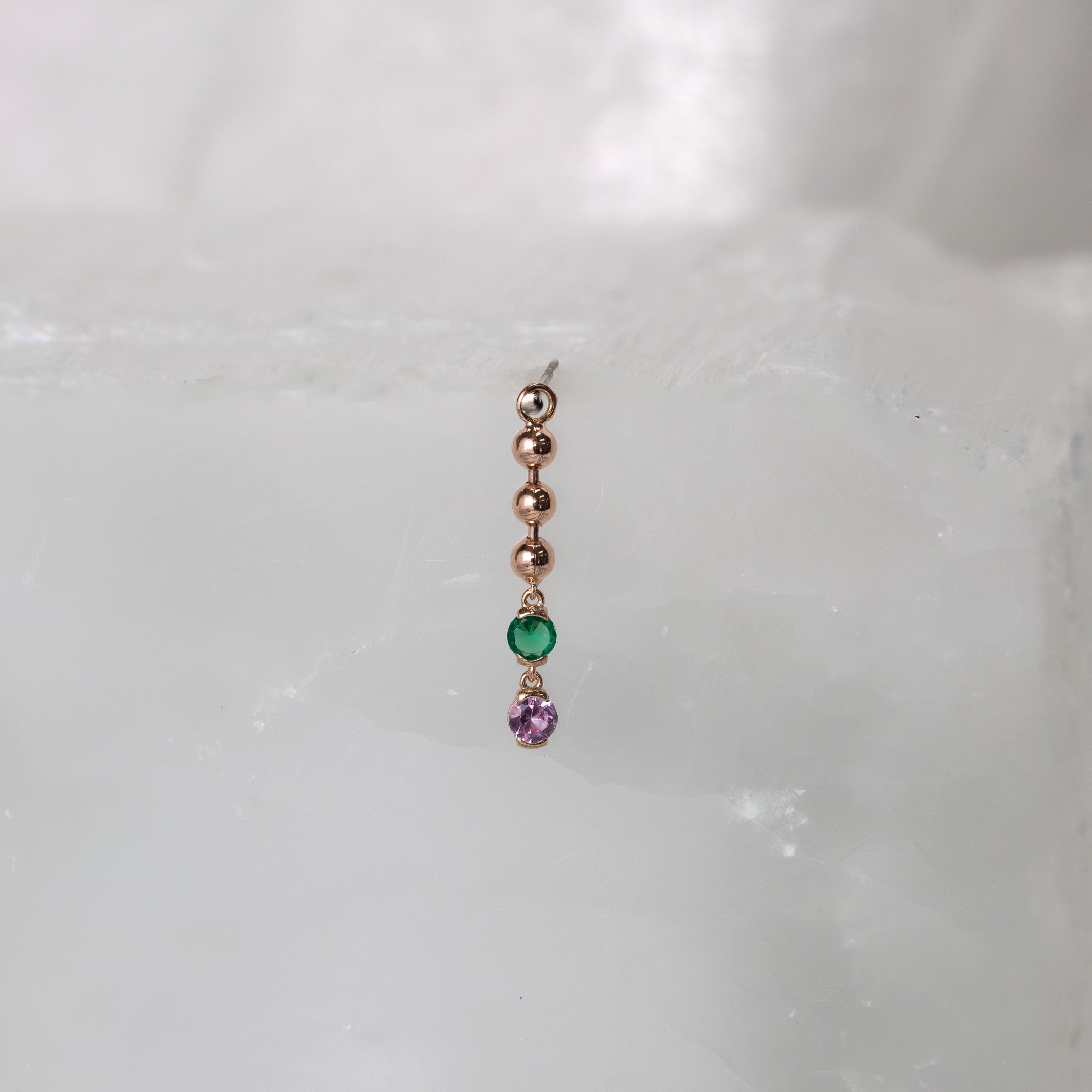 Beaded Two Faced Long Charm with Lab Created Green Zircon & Pink Sapphire