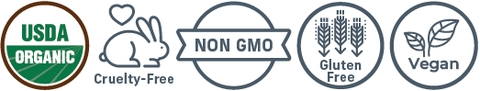usda organic, cruelty-free, non-gmo, gluten-free, vegan badges
