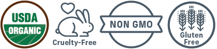 usda Organic, cruelty-free, non-gmo, gluten-free badges