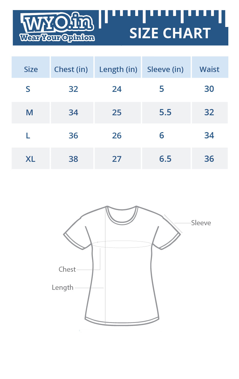Ladies T Shirt Size Chart India