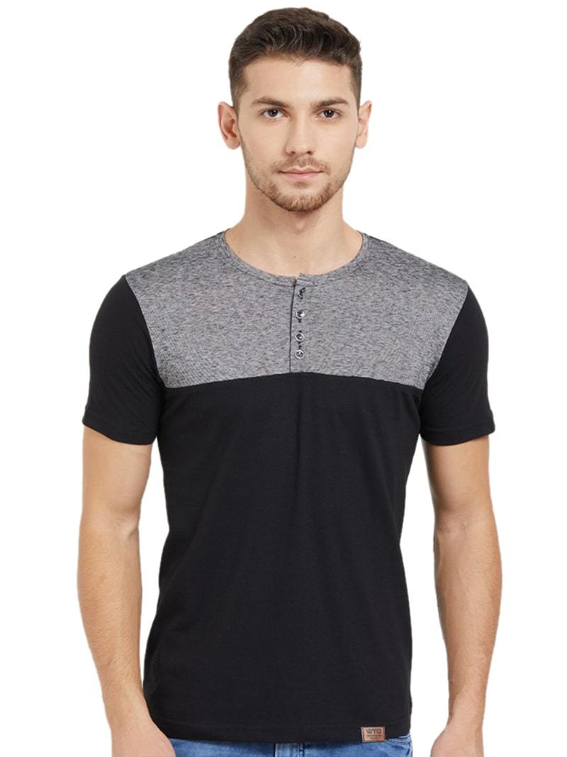 Colour Block Henley Black/Poly Black T-Shirt – Wear Your Opinion - WYO.in