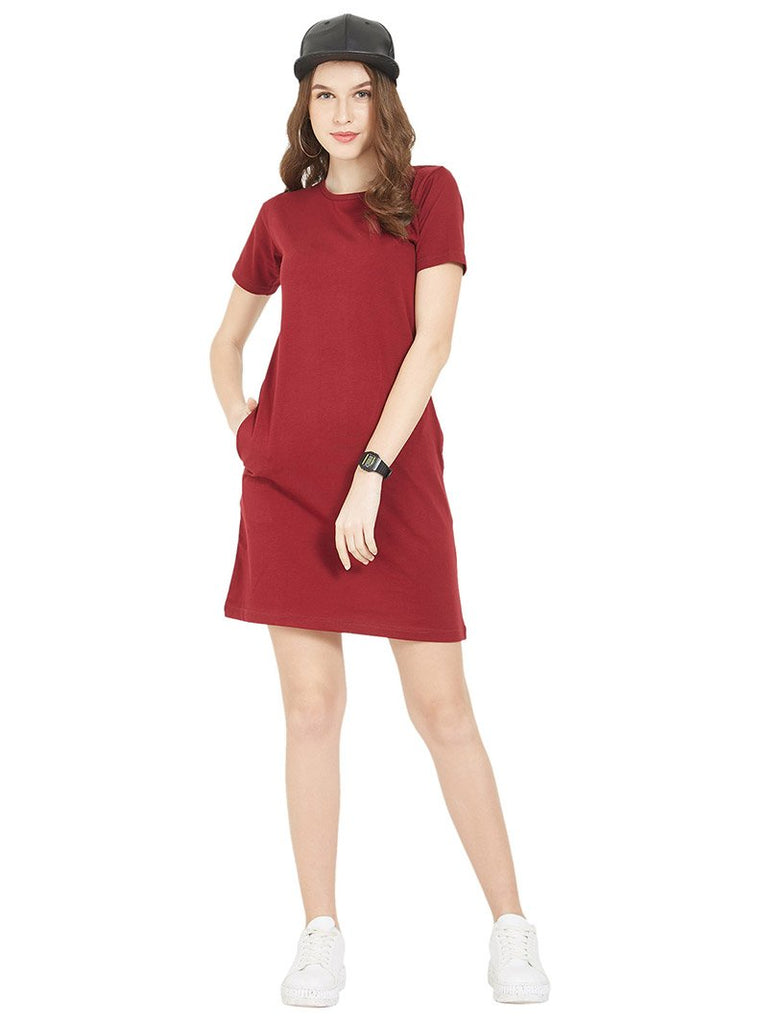 Plain Maroon Women T-Shirt Dress – Wear Your Opinion - WYO.in