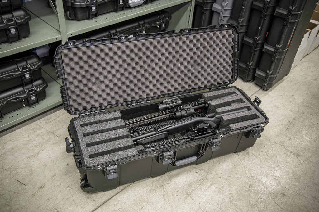 The NANUK 988 4-Up Rifle Case is specifically designed to meet the strict demands of military professionals, law enforcement officers,