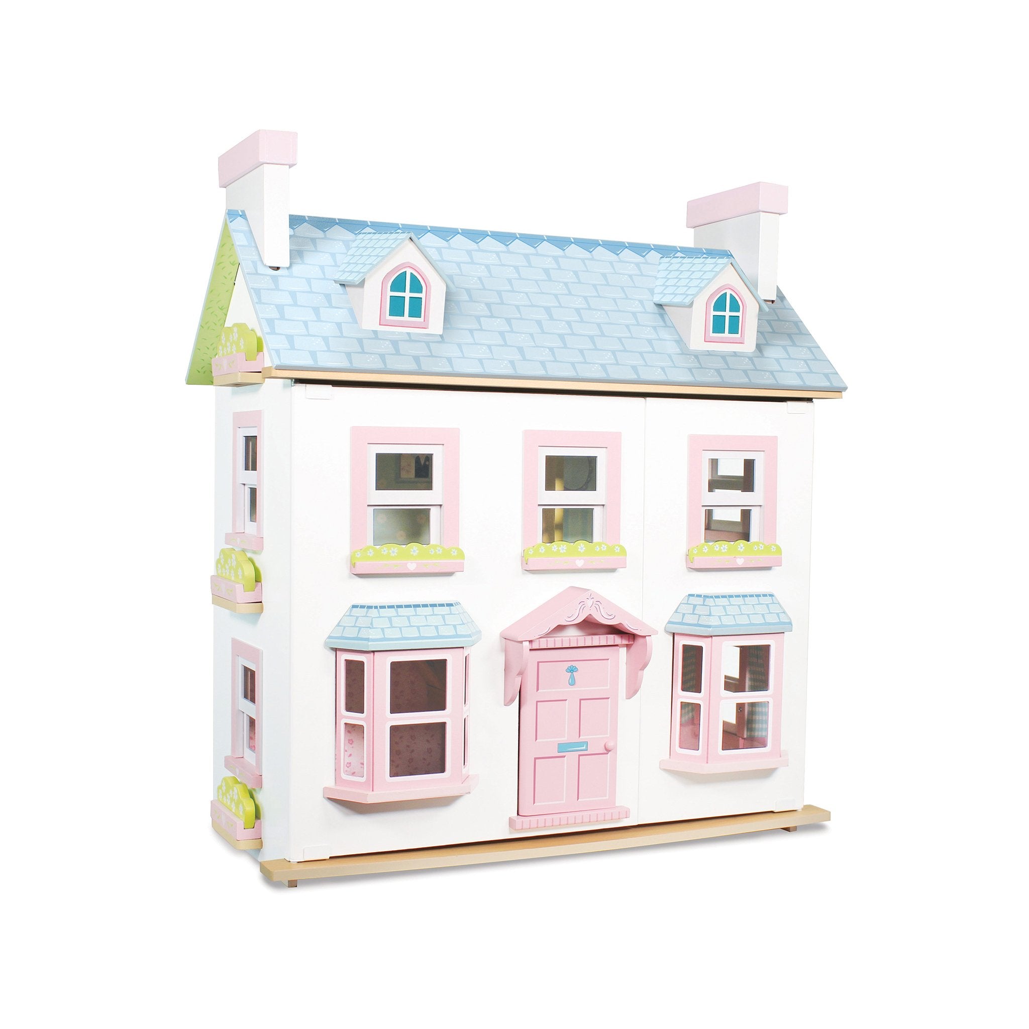 pink wooden dolls house