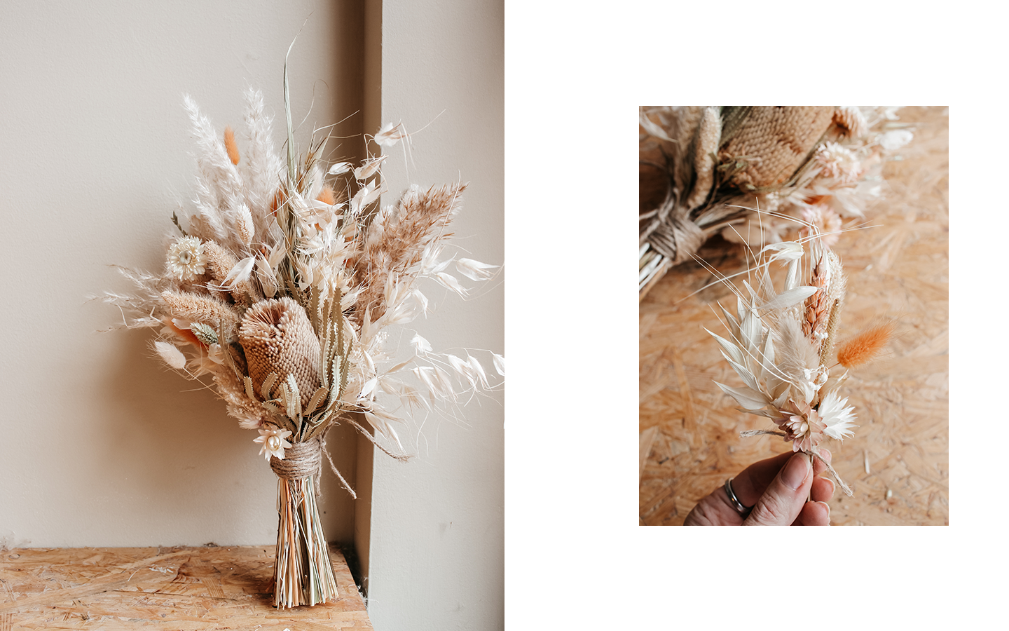 Droogbloemen bruidsboeketten en corsages maat | Flowers to stay