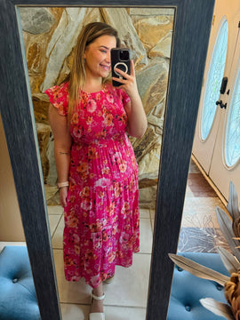 Floral Fuchsia Flutter Dress