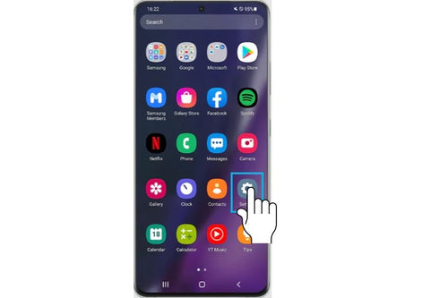 Samsung-Bildschirm mit Einstellungszahnrad