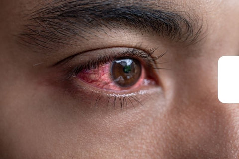 close up of red, bloodshot eye