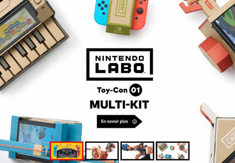 Image nintendo labo avec texte et jouets multicolors