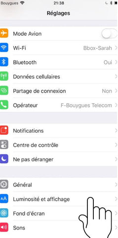 Capture d'écran du menu réglages de l'Iphone (étape 2)