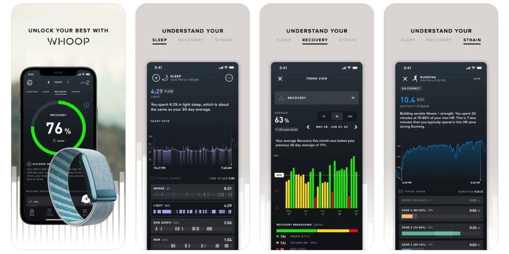 illustration montrant l'application de Whoop sur un téléphone mobile