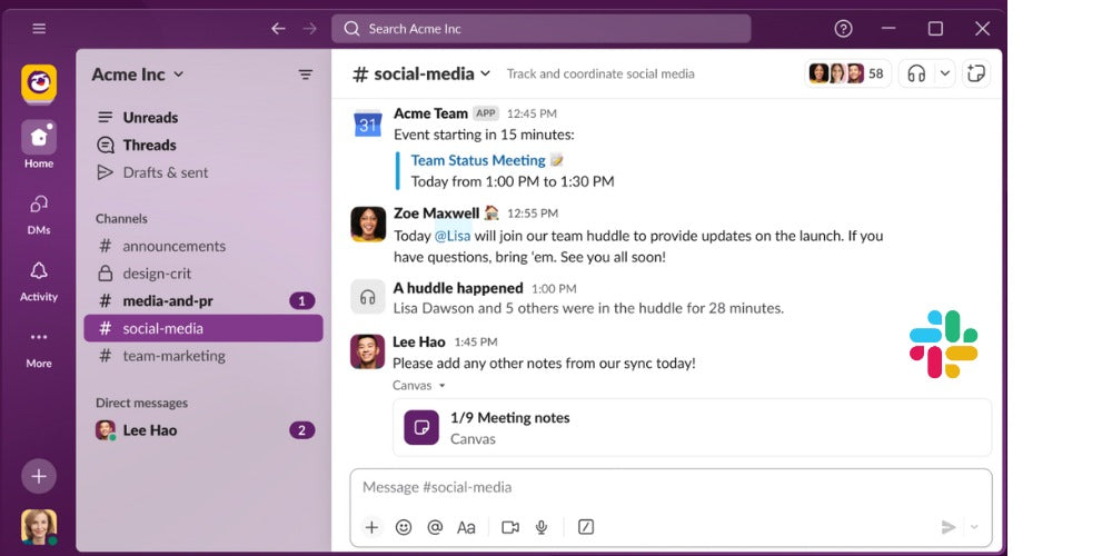 image montrant l'application Slack sur desktop