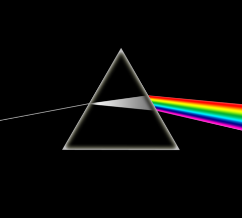 Couverture d'album de Pink Floyd qui illustre la décomposition de la lumière via un prisme