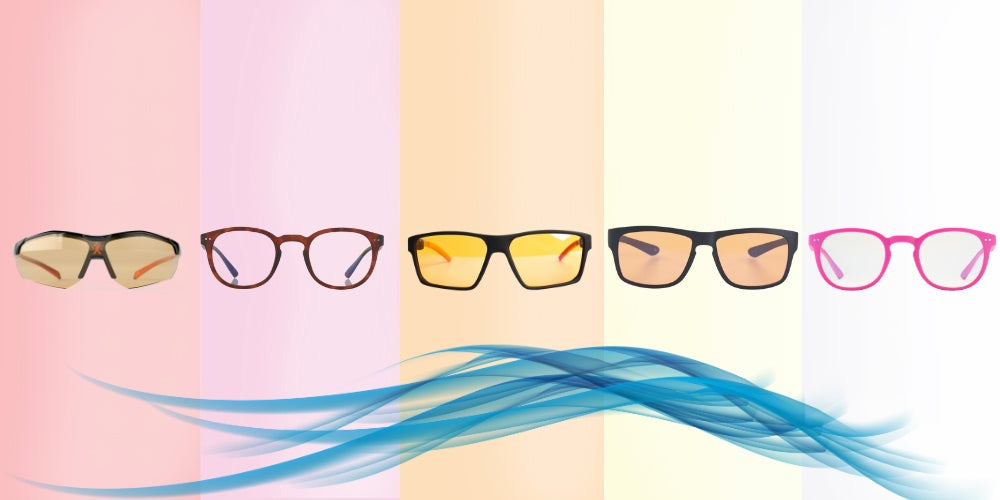 quelques options de lunettes anti lumière bleue horus x avec fond coloré