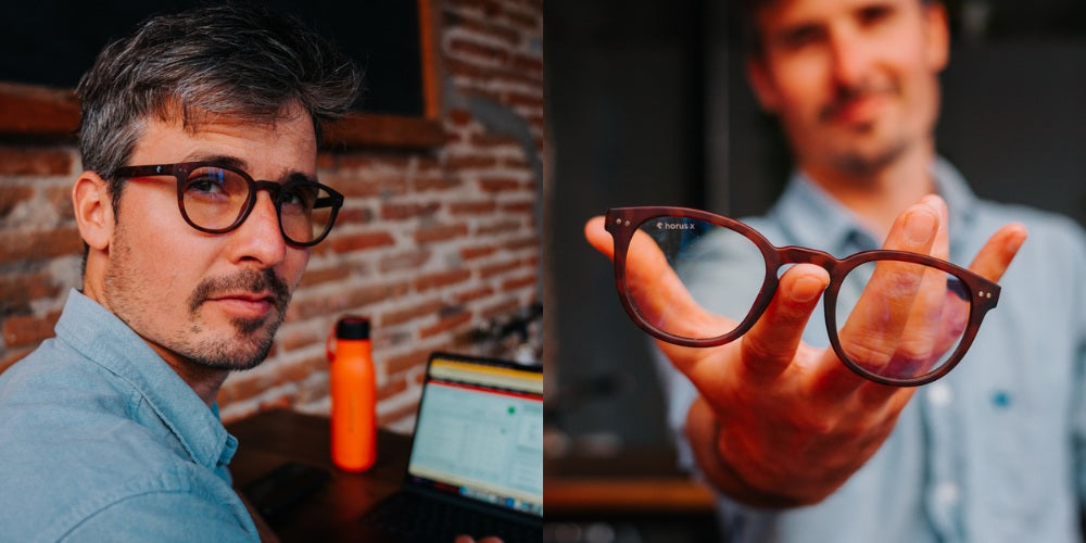 a man wearing Tortoise colored Horus x Stockholm glasses