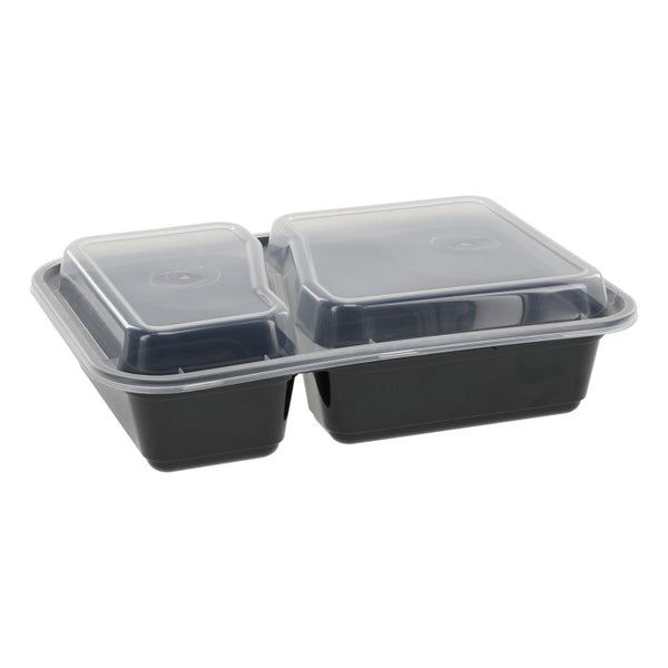 Reusable Black 3-Compartment Rectangular Microwavable Container