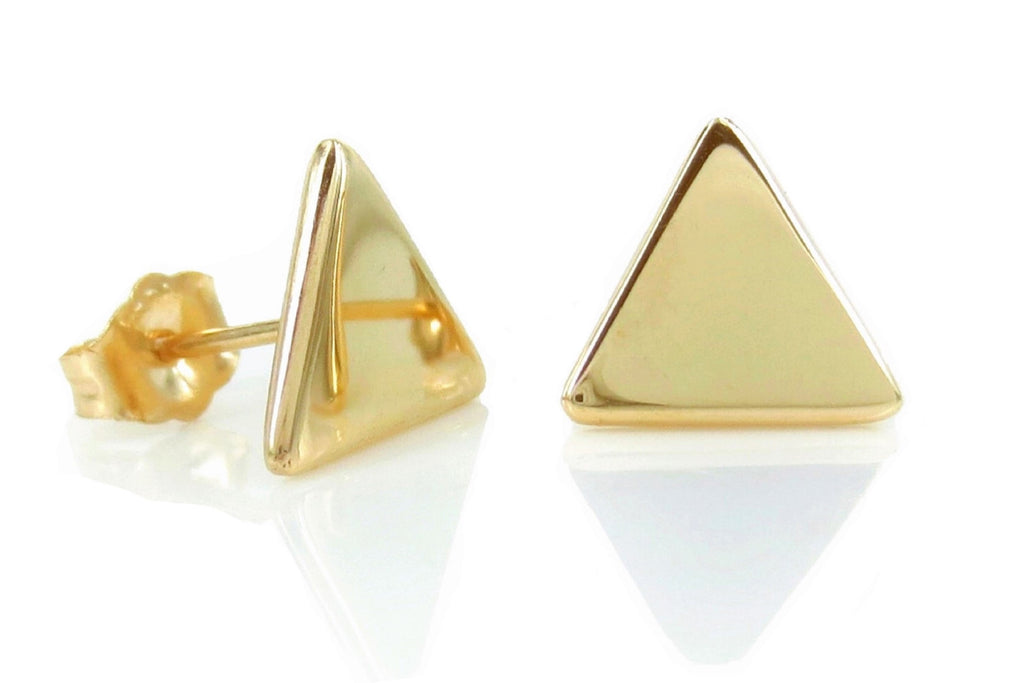 gold triangle stud earrings