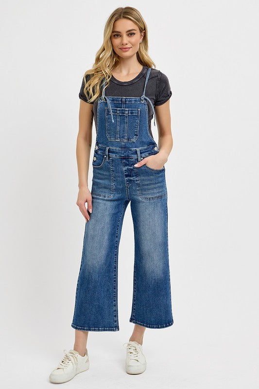 RISEN Full Size Knotted Strap Denim Overalls with Pockets Plus Size
