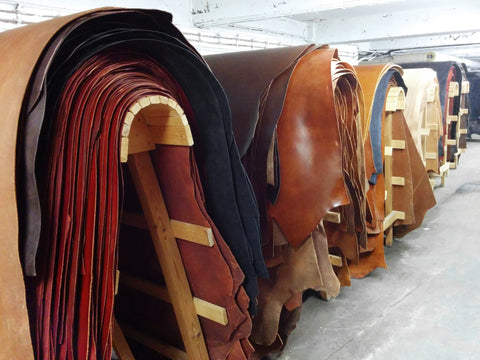 Different types of multi-coloured leather 