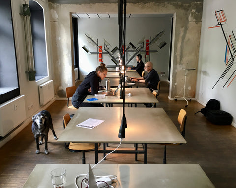 Business travellers working in a co-working space