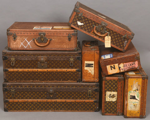 Set of Vintage Leather Luggages antique Suitcases 1920s 