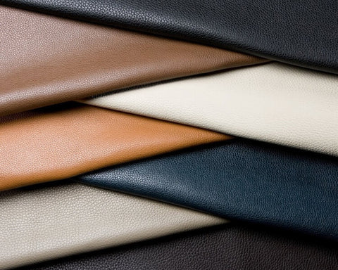 Sheets of overlapping multi-coloured pebbled leather