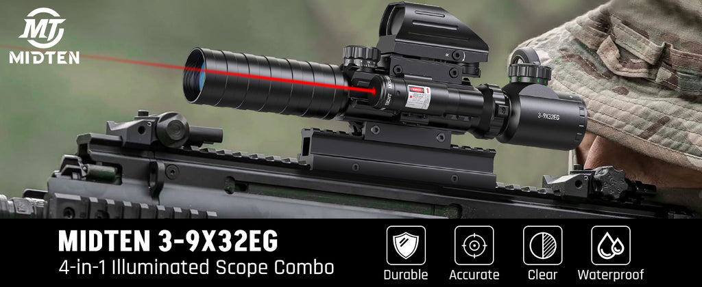 MidTen 4-in-1 Riflescope Combo 3-9x32 Tactical Rifle Scope