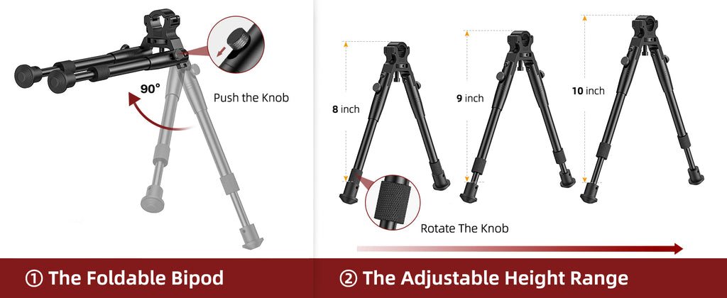Foldable and Adjustable Legs Rifle Bipod for Hunting and Shooting