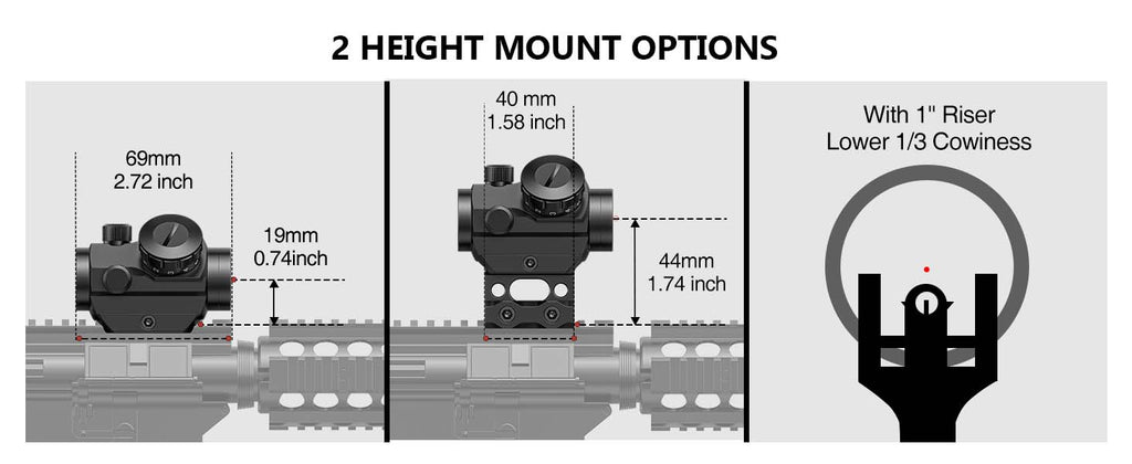 Red Dot Sight with 1 inch Riser Mount for 2 Height Mounts