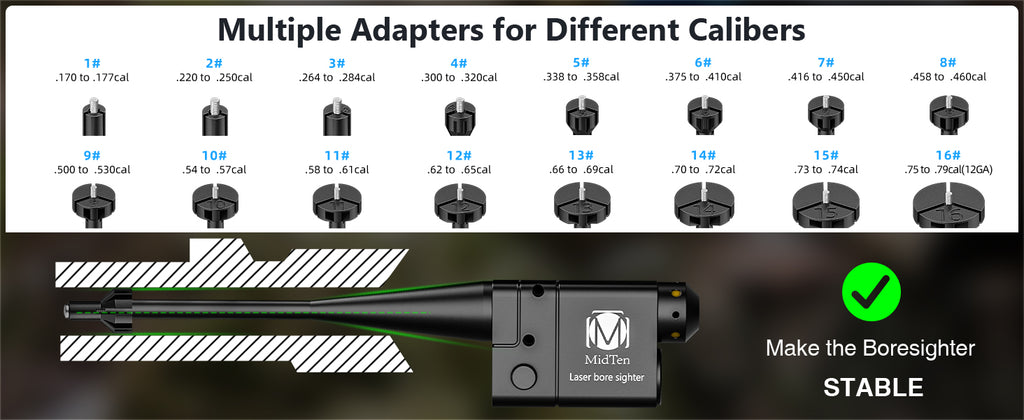 Red Green Laser Bore Sight Kit with 16 Upgraded Adapters for 0.17-12GA Caliber