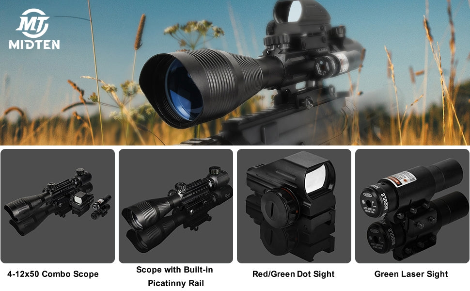 Riflescope Combo 3-in-1 Rifle Scope with Laser Sight and Dot Sight for Picatinny Rail