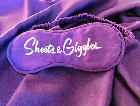 Sheets and Giggles purple sheets and eye mask