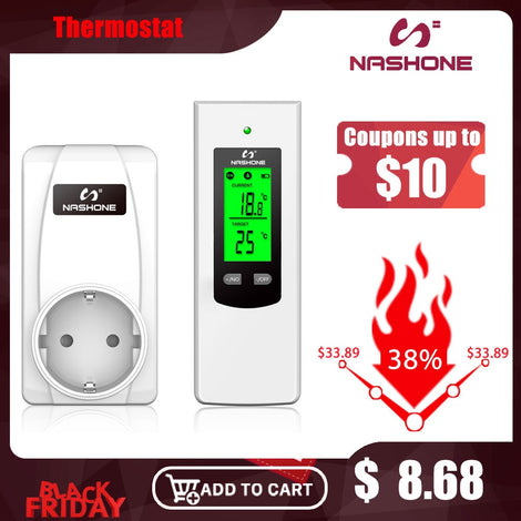 Nashone Thermostat Digital Temperatur Control Wireless Thermostat 220V LCD Display Temperature Controller socket with thermostat